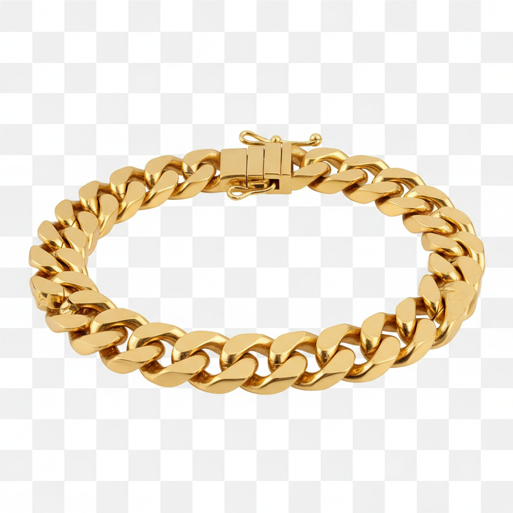 18K金古巴链手链 - 正面视角